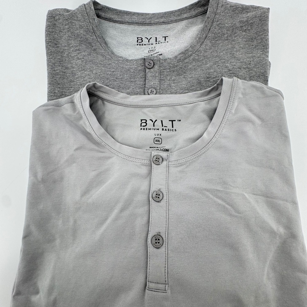 BYLT Henley Mens XXL Gray Lux Long Sleeve Premium Basics Lot of 2